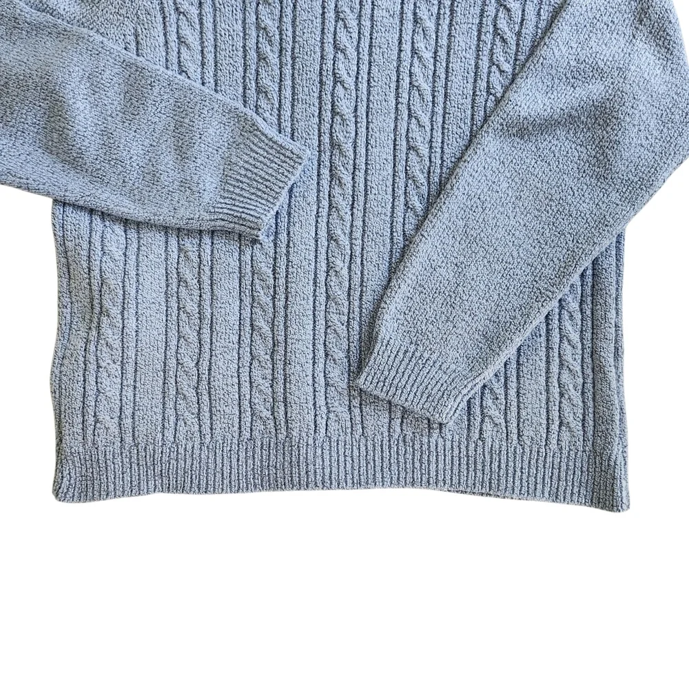 Vintage 1990s Rolled-Neck Pullover Sweater Women XL Marled Blue Cable Knit - Picture 4 of 6